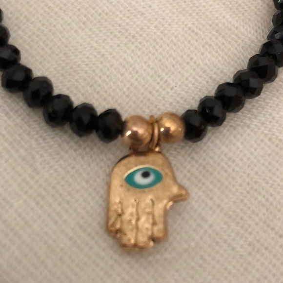 Faceted black Swarovski crystal Good Luck Charm Bracelet Hamsa Evil Eye - Picture 6 of 16